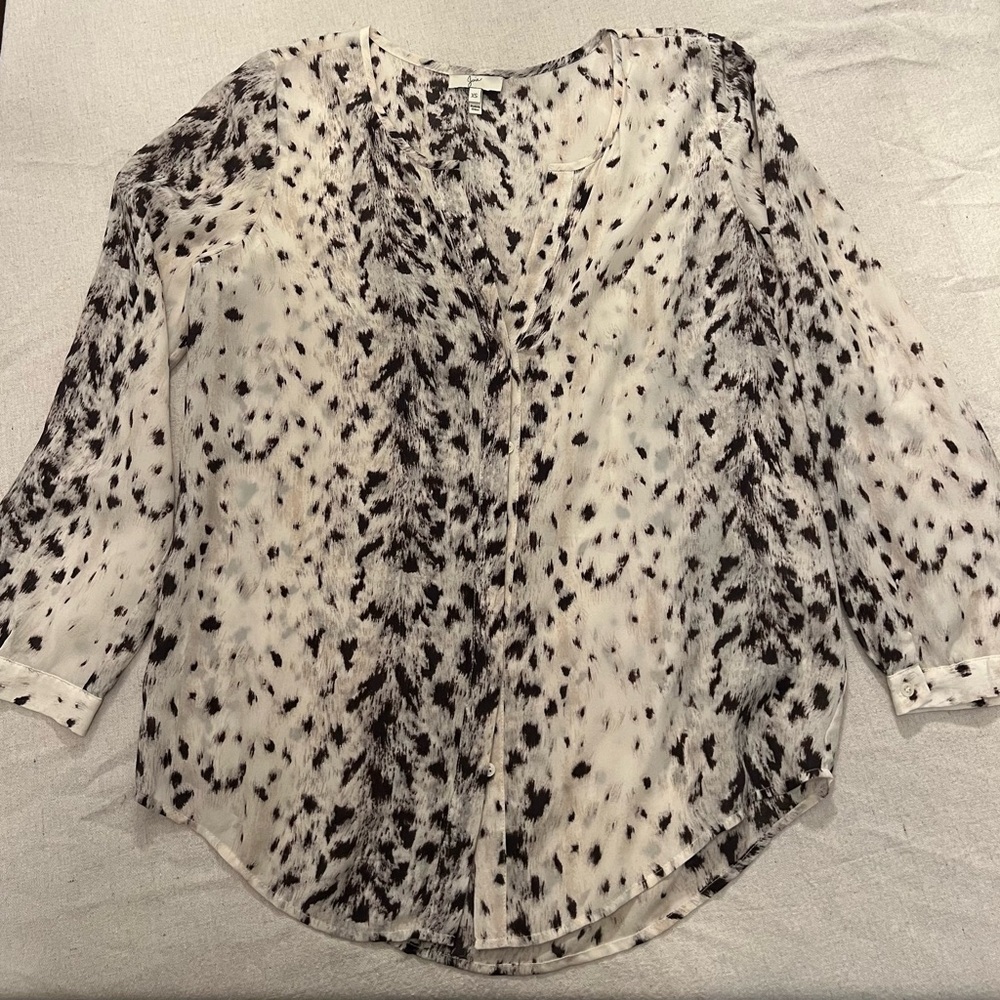 Joie Dark Brown/Cream Cheetah Print Silk Hidden Button Up Blouse Women's - SZ XS